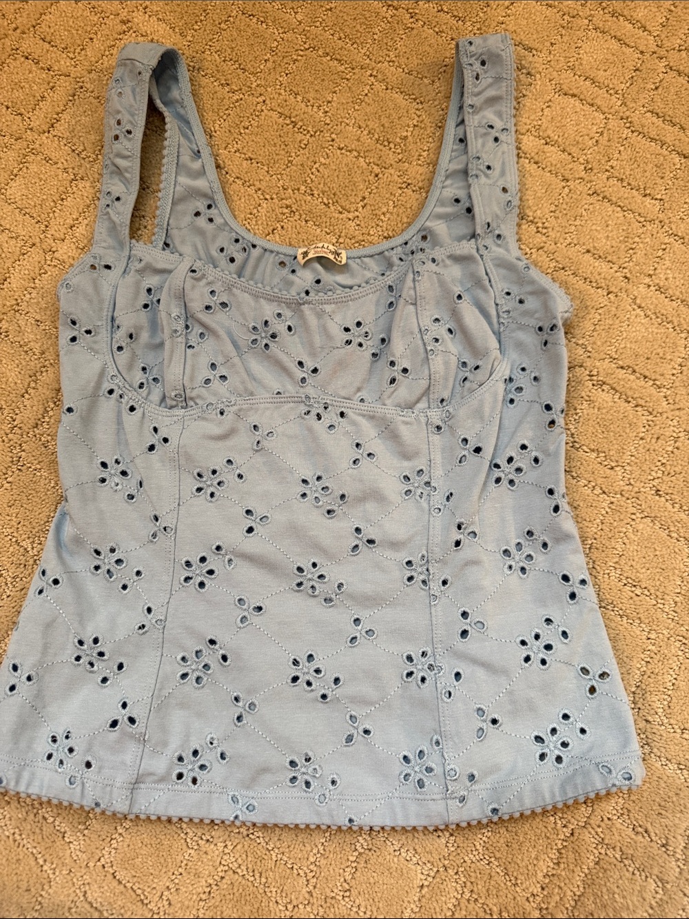 Free People Full Bloom Cotton Eyelet Cami - Size XS Blue